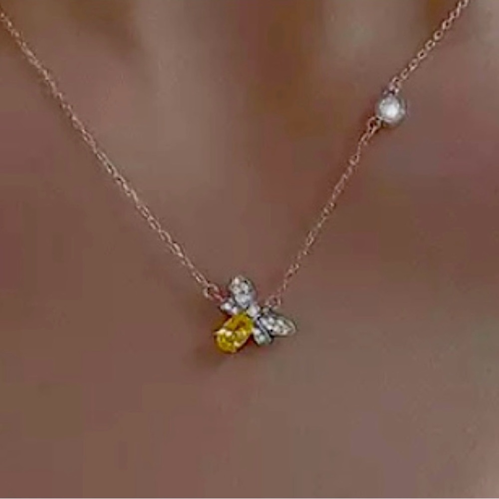 Sterling silver CZ Bumblebee Necklace 17inch